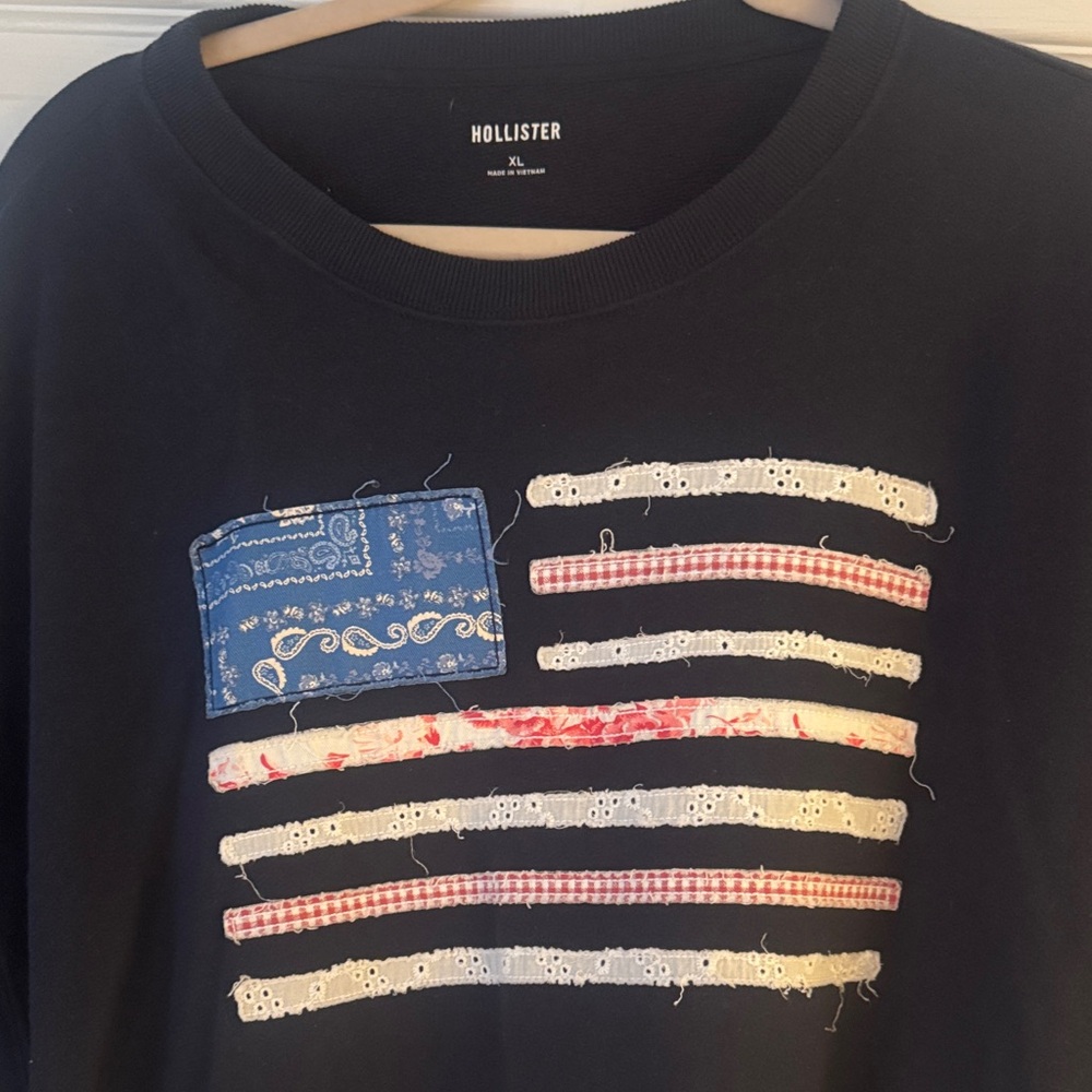 Hollister Black Sweatshirt with Flag Design